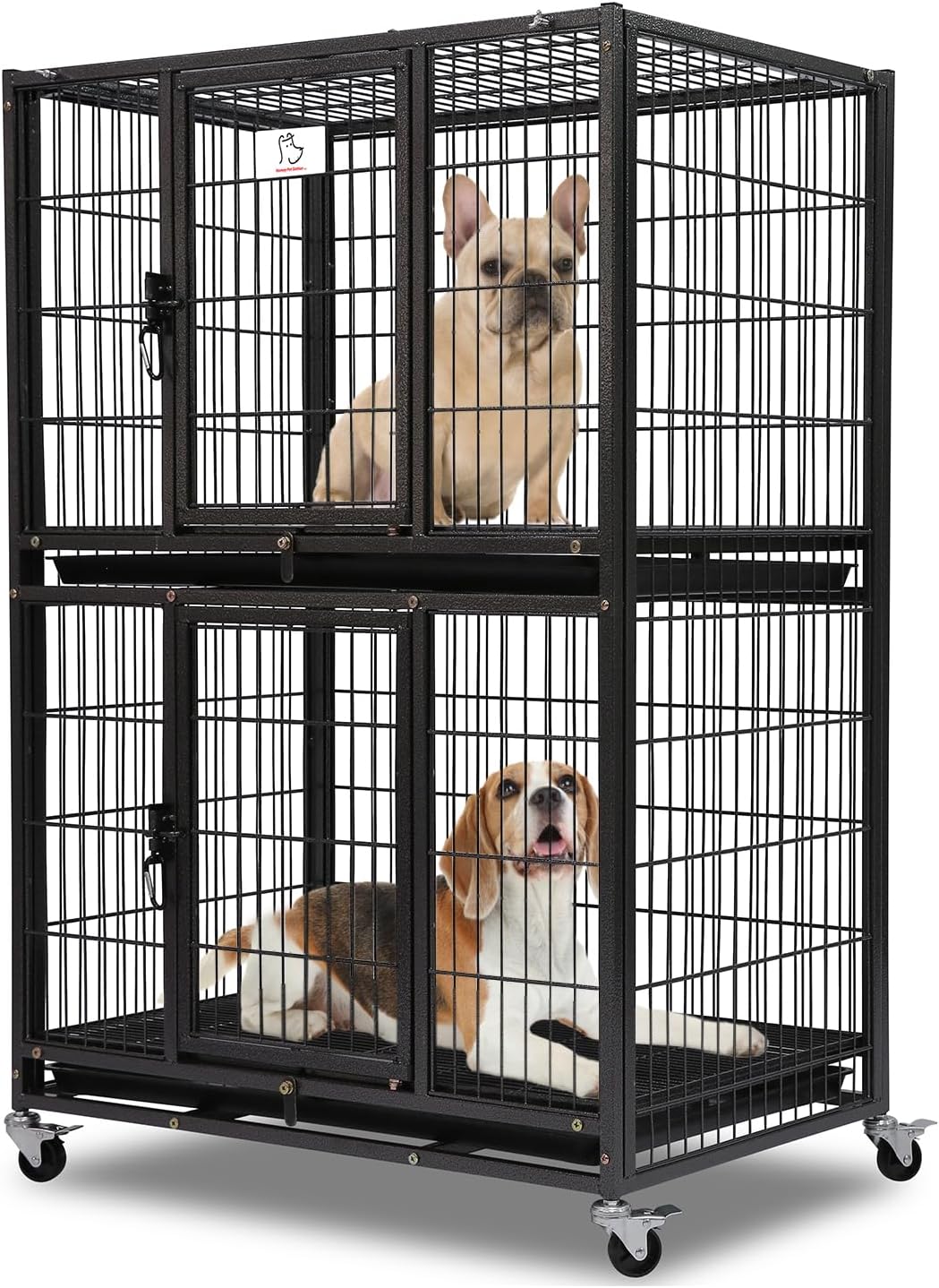 Homey Pet 31 Inch Stackable Heavy Duty Dog Crate Cage Kennel with Four Lockable Wheels, Removable Tray, Escape Proof Wire Drop Dog Crates for Small Dogs (Two Tiers) 31.0