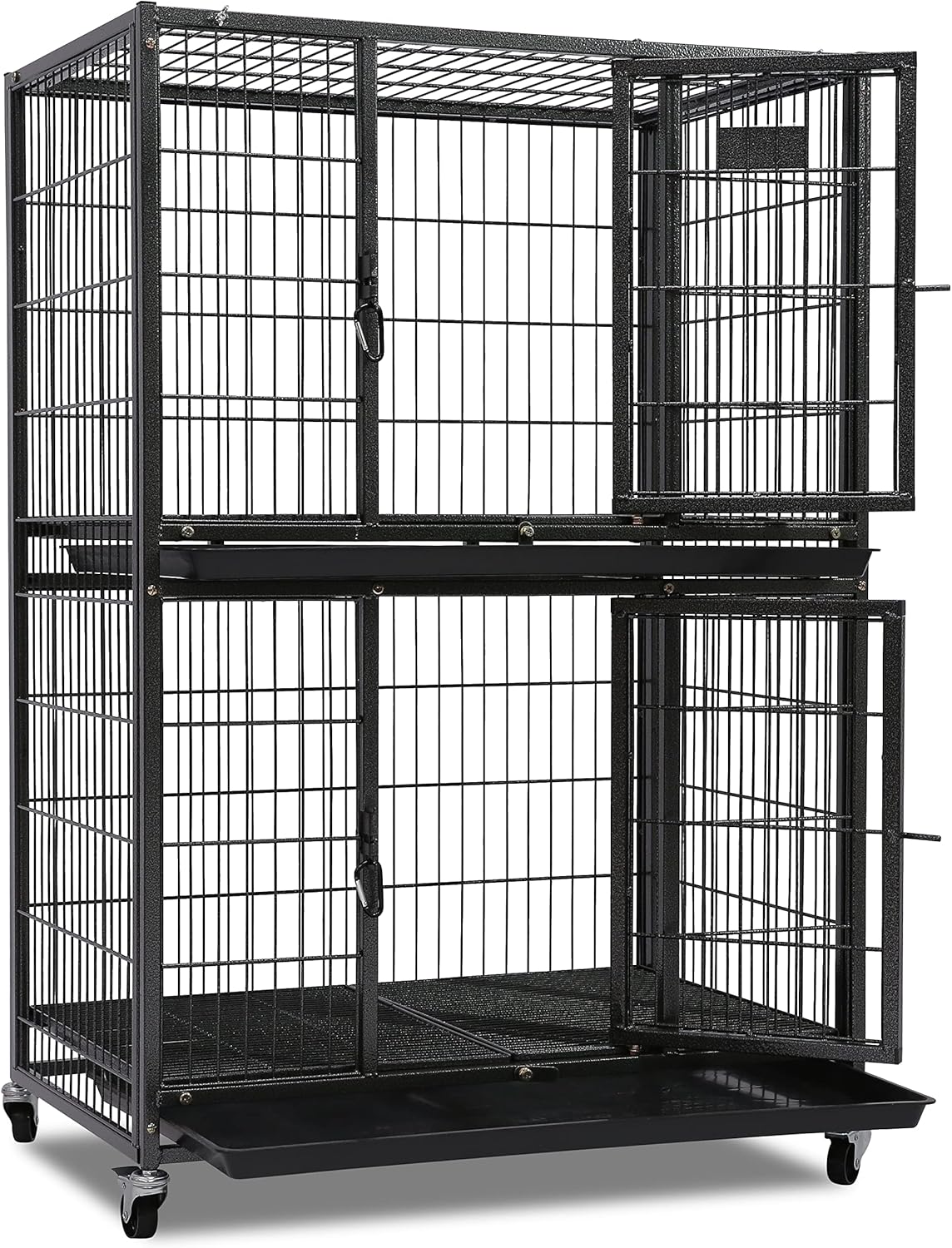 Homey Pet 31 Inch Stackable Heavy Duty Dog Crate Cage Kennel with Four Lockable Wheels, Removable Tray, Escape Proof Wire Drop Dog Crates for Small Dogs (Two Tiers) 31.0