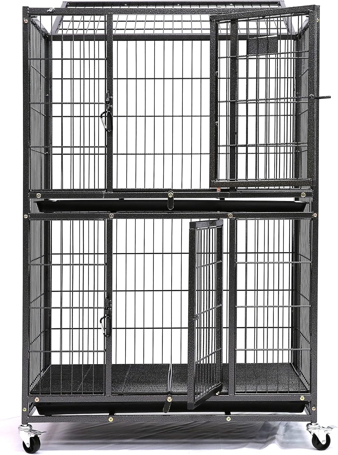 Homey Pet 31 Inch Stackable Heavy Duty Dog Crate Cage Kennel with Four Lockable Wheels, Removable Tray, Escape Proof Wire Drop Dog Crates for Small Dogs (Two Tiers) 31.0