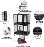 Homey Pet 31 Inch Stackable Heavy Duty Dog Crate Cage Kennel with Four Lockable Wheels, Removable Tray, Escape Proof Wire Drop Dog Crates for Small Dogs (Two Tiers) 31.0