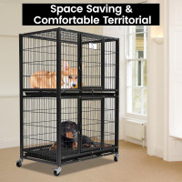 Homey Pet 31 Inch Stackable Heavy Duty Dog Crate Cage Kennel with Four Lockable Wheels, Removable Tray, Escape Proof Wire Drop Dog Crates for Small Dogs (Two Tiers) 31.0