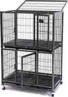 Homey Pet 31 Inch Stackable Heavy Duty Dog Crate Cage Kennel with Four Lockable Wheels, Removable Tray, Escape Proof Wire Drop Dog Crates for Small Dogs (Two Tiers) 31.0