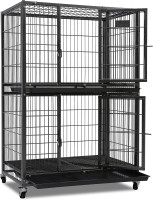 Homey Pet 31 Inch Stackable Heavy Duty Dog Crate Cage Kennel with Four Lockable Wheels, Removable Tray, Escape Proof Wire Drop Dog Crates for Small Dogs (Two Tiers) 31.0