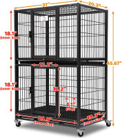Homey Pet 31 Inch Stackable Heavy Duty Dog Crate Cage Kennel with Four Lockable Wheels, Removable Tray, Escape Proof Wire Drop Dog Crates for Small Dogs (Two Tiers) 31.0