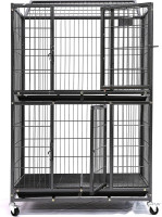 Homey Pet 31 Inch Stackable Heavy Duty Dog Crate Cage Kennel with Four Lockable Wheels, Removable Tray, Escape Proof Wire Drop Dog Crates for Small Dogs (Two Tiers) 31.0