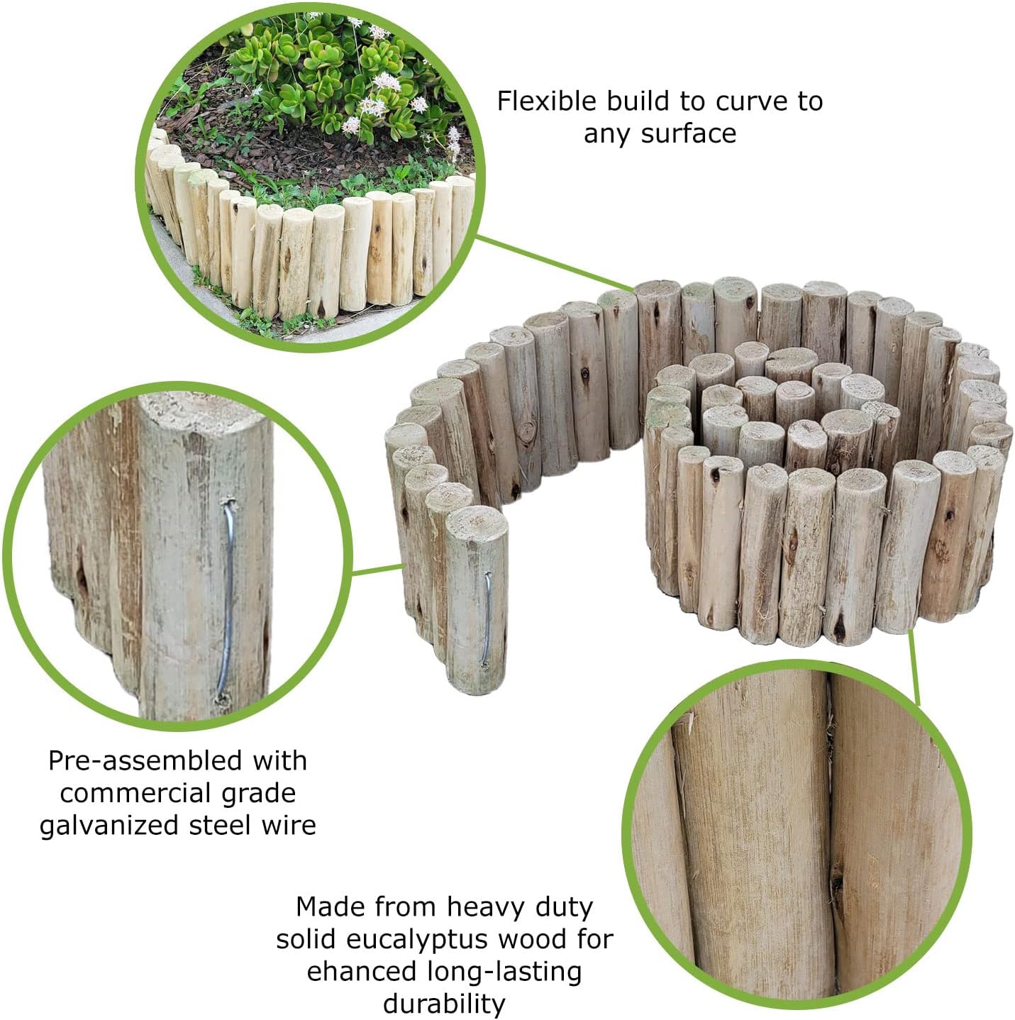 Backyard X-Scapes Natural Eucalyptus Wood Solid Log for Garden Edging Lawn Landscape Fence Borders 72 in L x 6 in H x 1.25 in D 6 in Natural