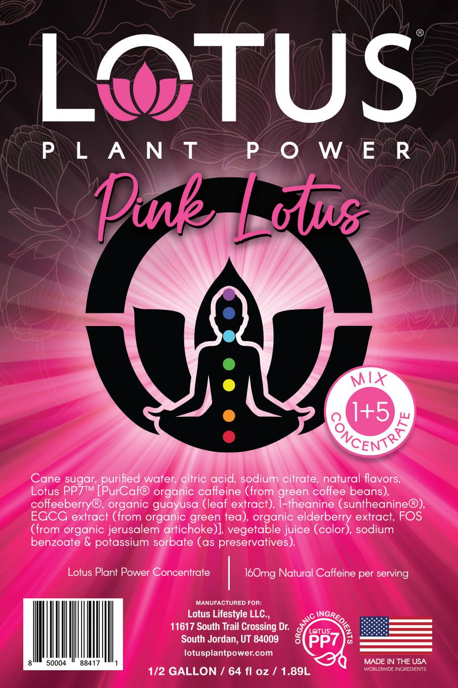 Pink Lotus Plant Energy Drink Concentrate | Pure Cane Sugar | 64 fl oz | 1:5 | Natural Caffeine from Green Coffee Bean Pink 64 Fl Oz (Pack of 1)