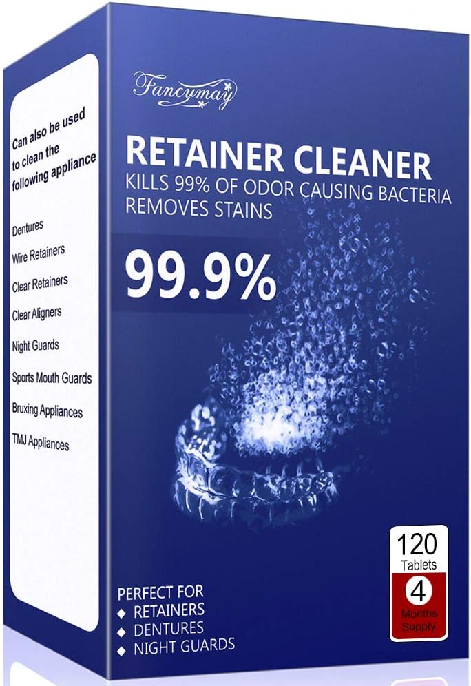 Retainer Cleaner Tablets - 4 Months Supply, Cleaning Tablets for Denture Aligners Invisalign, Mouth Guard Night Guard Cleaner, Remove Odors, Discoloration, Stains & Plaque, Mint