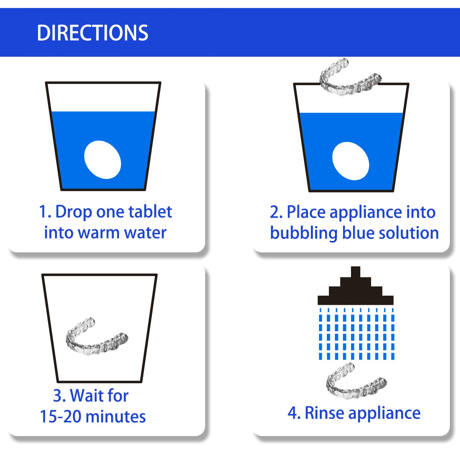 Retainer Cleaner Tablets - 4 Months Supply, Cleaning Tablets for Denture Aligners Invisalign, Mouth Guard Night Guard Cleaner, Remove Odors, Discoloration, Stains & Plaque, Mint