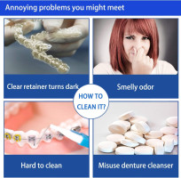 Retainer Cleaner Tablets - 4 Months Supply, Cleaning Tablets for Denture Aligners Invisalign, Mouth Guard Night Guard Cleaner, Remove Odors, Discoloration, Stains & Plaque, Mint