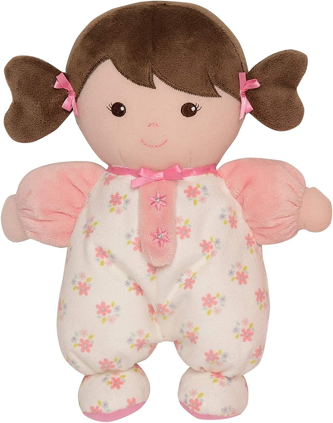 Baby Starters Plush Baby Doll with Rattle, Brunette Olivia, Pink, 9 inch Olivia Pink