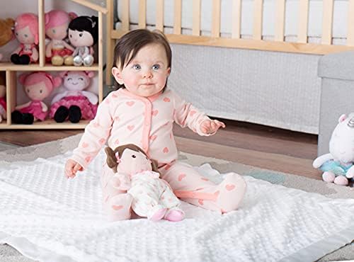 Baby Starters Plush Baby Doll with Rattle, Brunette Olivia, Pink, 9 inch Olivia Pink