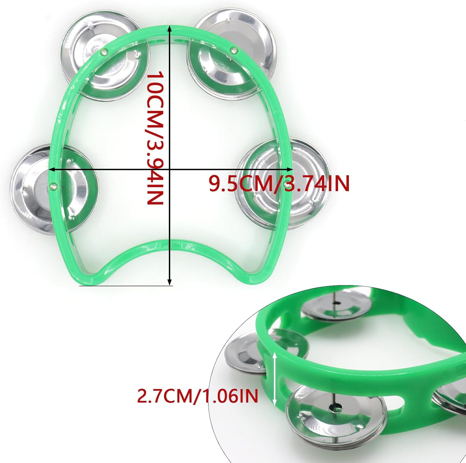 4-Pack Plastic Percussion Handheld Tambourines with 4 Jingle Bells, Mini Hand Bell Percussion, Musical Rhythm Instruments in 4 Colors for Kids, Adults, School and Party
