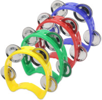 4-Pack Plastic Percussion Handheld Tambourines with 4 Jingle Bells, Mini Hand Bell Percussion, Musical Rhythm Instruments in 4 Colors for Kids, Adults, School and Party