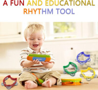 4-Pack Plastic Percussion Handheld Tambourines with 4 Jingle Bells, Mini Hand Bell Percussion, Musical Rhythm Instruments in 4 Colors for Kids, Adults, School and Party