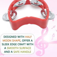 4-Pack Plastic Percussion Handheld Tambourines with 4 Jingle Bells, Mini Hand Bell Percussion, Musical Rhythm Instruments in 4 Colors for Kids, Adults, School and Party