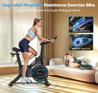 Exercise Bike, CHAOKE Quiet Magnetic Resistance 300LB Capacity Stationary Bike for Home with App Compatible, Indoor Bike with Comfortable Seat and Digital Display Upgraded Magnetic + App Compatible -Black Blue