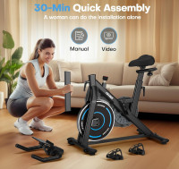 Exercise Bike, CHAOKE Quiet Magnetic Resistance 300LB Capacity Stationary Bike for Home with App Compatible, Indoor Bike with Comfortable Seat and Digital Display Upgraded Magnetic + App Compatible -Black Blue