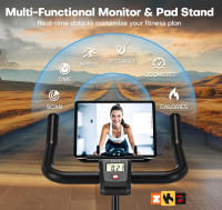 Exercise Bike, CHAOKE Quiet Magnetic Resistance 300LB Capacity Stationary Bike for Home with App Compatible, Indoor Bike with Comfortable Seat and Digital Display Upgraded Magnetic + App Compatible -Black Blue
