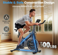 Exercise Bike, CHAOKE Quiet Magnetic Resistance 300LB Capacity Stationary Bike for Home with App Compatible, Indoor Bike with Comfortable Seat and Digital Display Upgraded Magnetic + App Compatible -Black Blue
