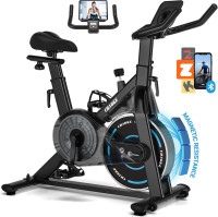 Exercise Bike, CHAOKE Quiet Magnetic Resistance 300LB Capacity Stationary Bike for Home with App Compatible, Indoor Bike with Comfortable Seat and Digital Display Upgraded Magnetic + App Compatible -Black Blue