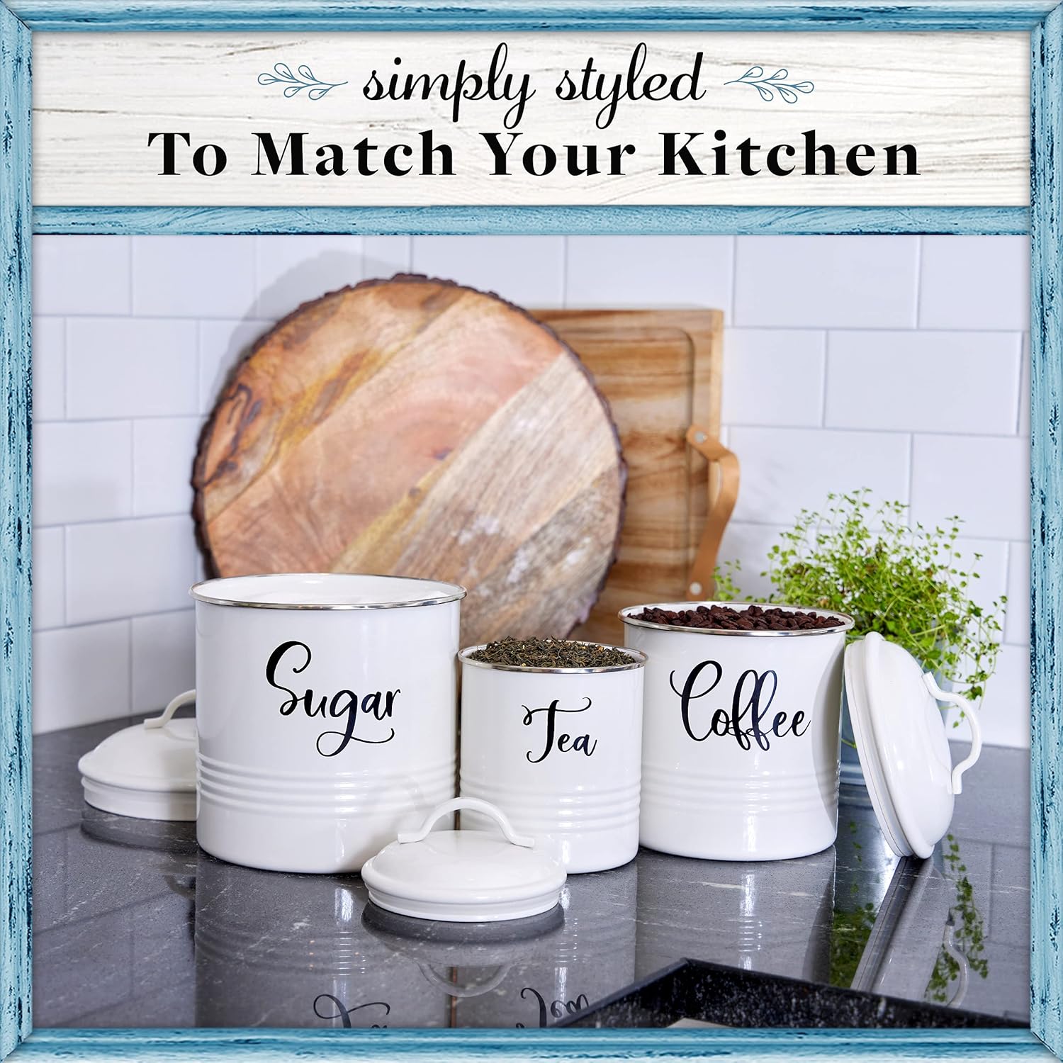 Home Acre Designs Food Storage Containers Set with Lids, Farmhouse Home Kitchen Decor Rustic Vintage Canisters Sugar Coffee Tea