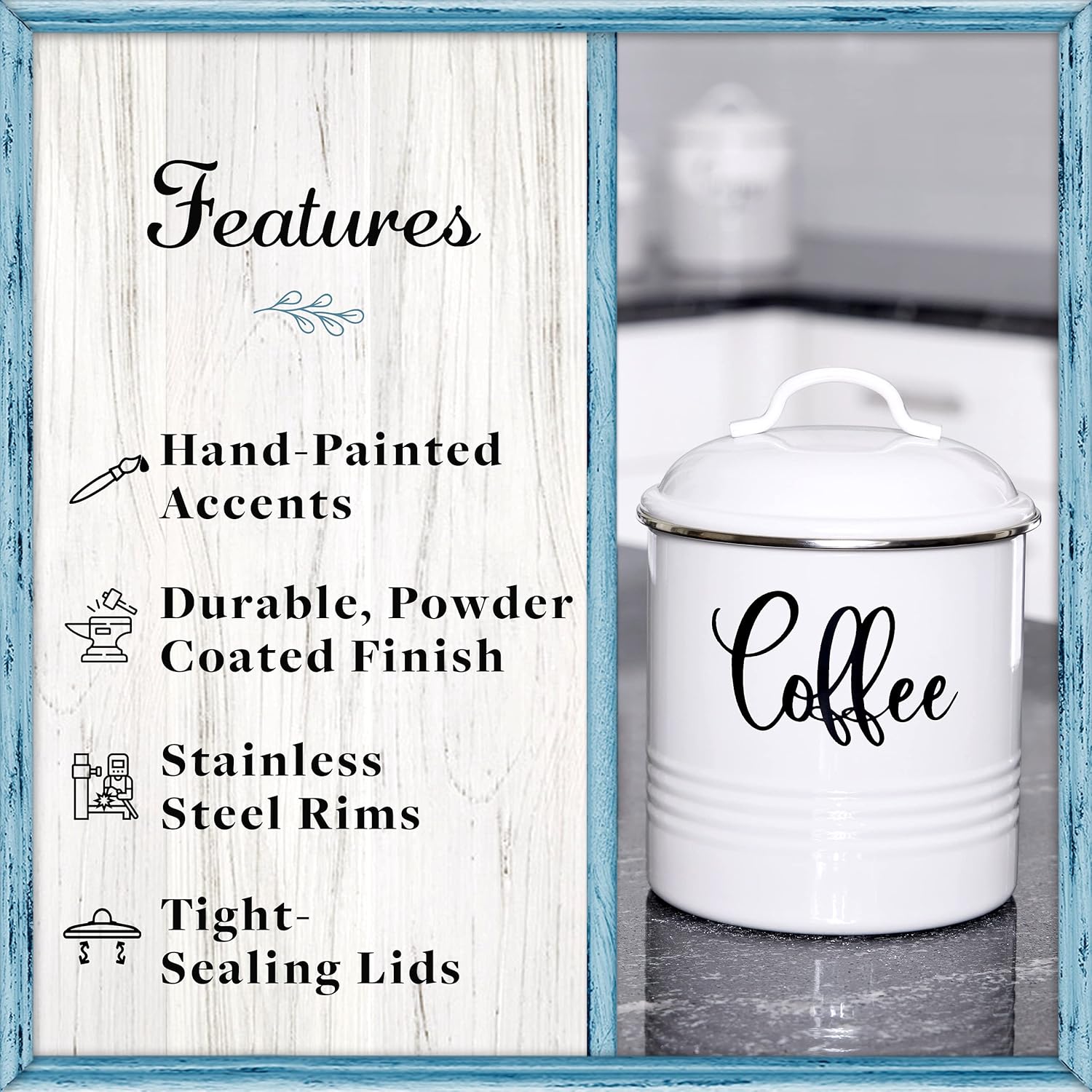 Home Acre Designs Food Storage Containers Set with Lids, Farmhouse Home Kitchen Decor Rustic Vintage Canisters Sugar Coffee Tea