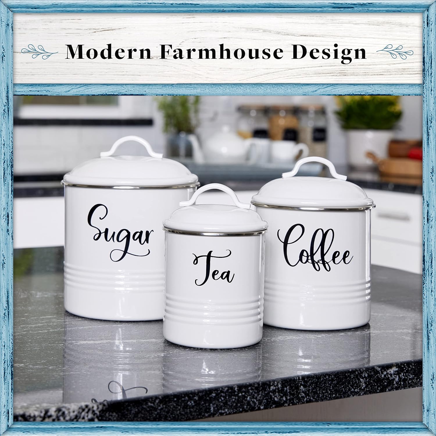 Home Acre Designs Food Storage Containers Set with Lids, Farmhouse Home Kitchen Decor Rustic Vintage Canisters Sugar Coffee Tea