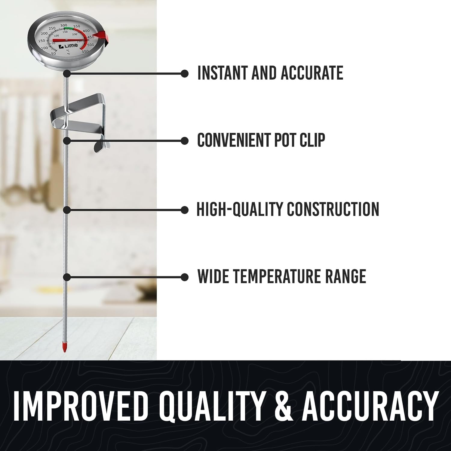 Candy Thermometer with Pot Clip - Deep Fry Oil Thermometer for Frying and Candle Making Classic (Popular)