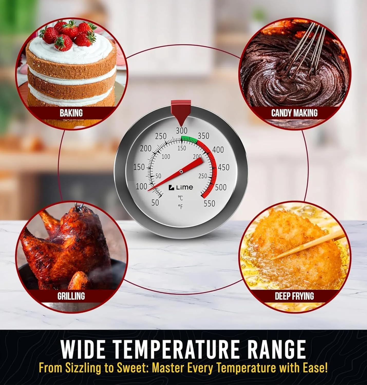 Candy Thermometer with Pot Clip - Deep Fry Oil Thermometer for Frying and Candle Making Classic (Popular)