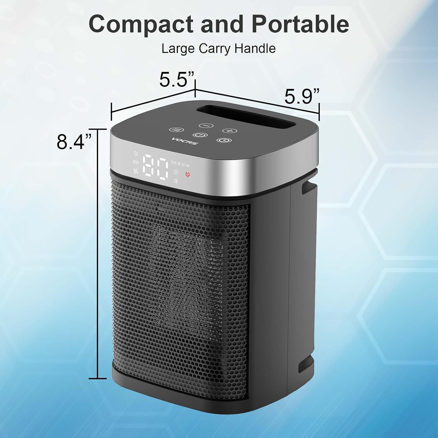 Small Portable Space Heater for Indoor Use - VOCRS 1500W PTC Electric Heater with Thermostat, Remote Control, 12H Timer, Eco and Fan Mode, Rapid and Safe Heating for Office Bedroom