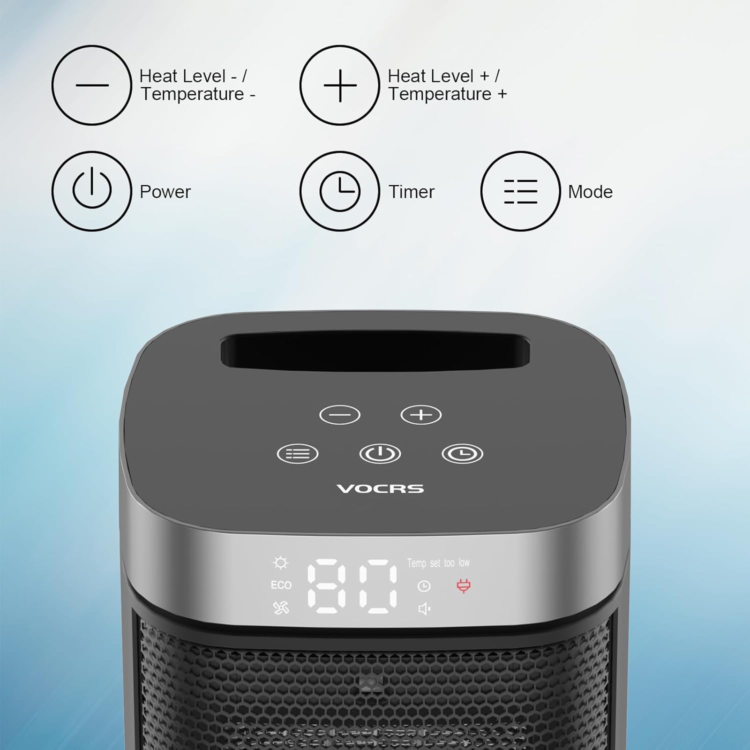 Small Portable Space Heater for Indoor Use - VOCRS 1500W PTC Electric Heater with Thermostat, Remote Control, 12H Timer, Eco and Fan Mode, Rapid and Safe Heating for Office Bedroom