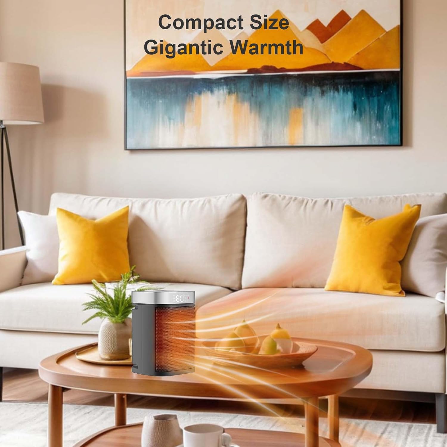 Small Portable Space Heater for Indoor Use - VOCRS 1500W PTC Electric Heater with Thermostat, Remote Control, 12H Timer, Eco and Fan Mode, Rapid and Safe Heating for Office Bedroom