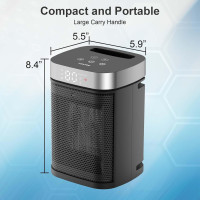 Small Portable Space Heater for Indoor Use - VOCRS 1500W PTC Electric Heater with Thermostat, Remote Control, 12H Timer, Eco and Fan Mode, Rapid and Safe Heating for Office Bedroom
