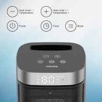 Small Portable Space Heater for Indoor Use - VOCRS 1500W PTC Electric Heater with Thermostat, Remote Control, 12H Timer, Eco and Fan Mode, Rapid and Safe Heating for Office Bedroom