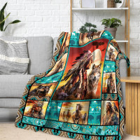 Native American Indian Blankets American Indian Flannel Blanket Southwest Throw Blanket Super Soft Cozy Plush Native American Cacique Blankets for Couch Bed Travelling Camping Gift 50