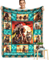 Native American Indian Blankets American Indian Flannel Blanket Southwest Throw Blanket Super Soft Cozy Plush Native American Cacique Blankets for Couch Bed Travelling Camping Gift 50