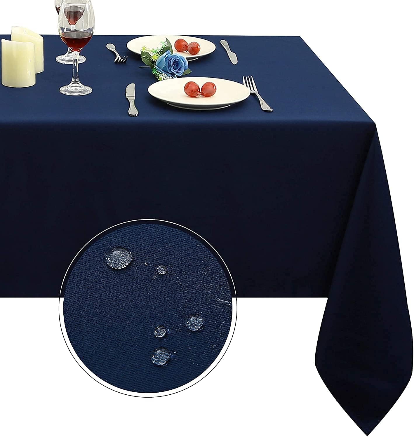 Obstal Rectangle Table Cloth, Oil-Proof Spill-Proof and Water Resistance Microfiber Tablecloth, Decorative Fabric Table Cover for Outdoor and Indoor Use (Navy Blue, 60 x 84 Inch) 84