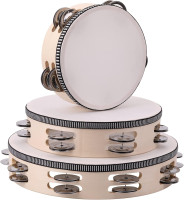 3Pack Double Row Tambourine for Adults 6 Inch 8 Inch 10 Inch Wooden Tambourines Hand Held Drum Bell Tambourine with Metal Jingles, Percussion Musical Instruments Hand Tambourine for Church, Party 6IN-8IN-10IN