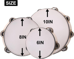 3Pack Double Row Tambourine for Adults 6 Inch 8 Inch 10 Inch Wooden Tambourines Hand Held Drum Bell Tambourine with Metal Jingles, Percussion Musical Instruments Hand Tambourine for Church, Party 6IN-8IN-10IN
