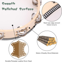 3Pack Double Row Tambourine for Adults 6 Inch 8 Inch 10 Inch Wooden Tambourines Hand Held Drum Bell Tambourine with Metal Jingles, Percussion Musical Instruments Hand Tambourine for Church, Party 6IN-8IN-10IN
