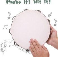 3Pack Double Row Tambourine for Adults 6 Inch 8 Inch 10 Inch Wooden Tambourines Hand Held Drum Bell Tambourine with Metal Jingles, Percussion Musical Instruments Hand Tambourine for Church, Party 6IN-8IN-10IN