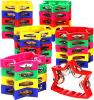 Okllen 20 Pack Plastic Tambourine, Noise Makers Percussion Tambourine Bulk, Star Shape Handheld Tambourines with 4 Bells for Church Christian Kindergarten, 5 Colors