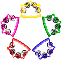 Okllen 20 Pack Plastic Tambourine, Noise Makers Percussion Tambourine Bulk, Star Shape Handheld Tambourines with 4 Bells for Church Christian Kindergarten, 5 Colors