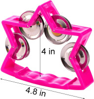 Okllen 20 Pack Plastic Tambourine, Noise Makers Percussion Tambourine Bulk, Star Shape Handheld Tambourines with 4 Bells for Church Christian Kindergarten, 5 Colors