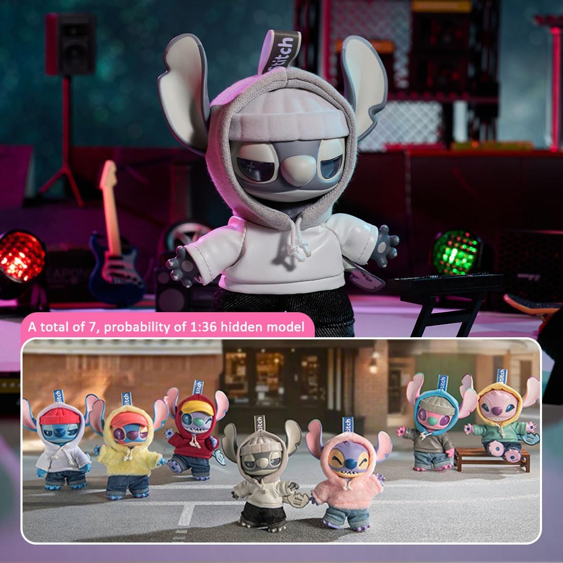 MINISO Disney Stitch GenZ Street Collection Vinyl Plush Pendant Surprise Box Figure Model Random Design Blind Box Toy Collectible Toy for Home Decor Birthday Gifts (Random One Figure)