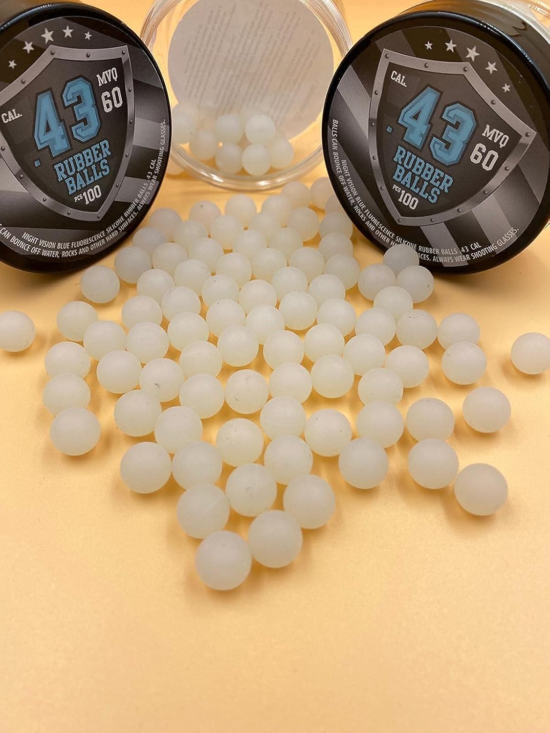 SSR 100 x Blue Night Vision Fluorescent Silicon Rubber Balls Paintballs Glowing in The Dark in 43 Cal. for Training and Self - Home Defense