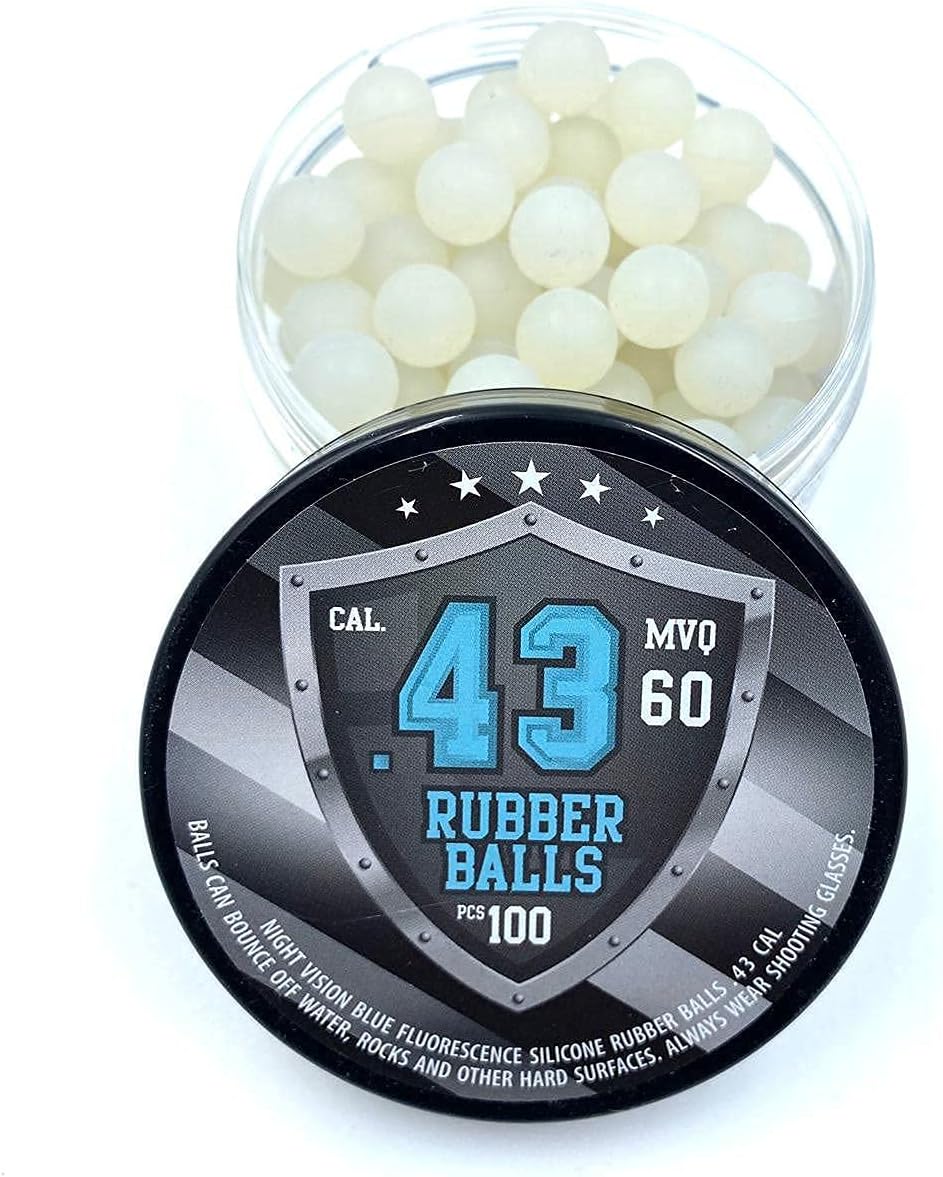 SSR 100 x Blue Night Vision Fluorescent Silicon Rubber Balls Paintballs Glowing in The Dark in 43 Cal. for Training and Self - Home Defense