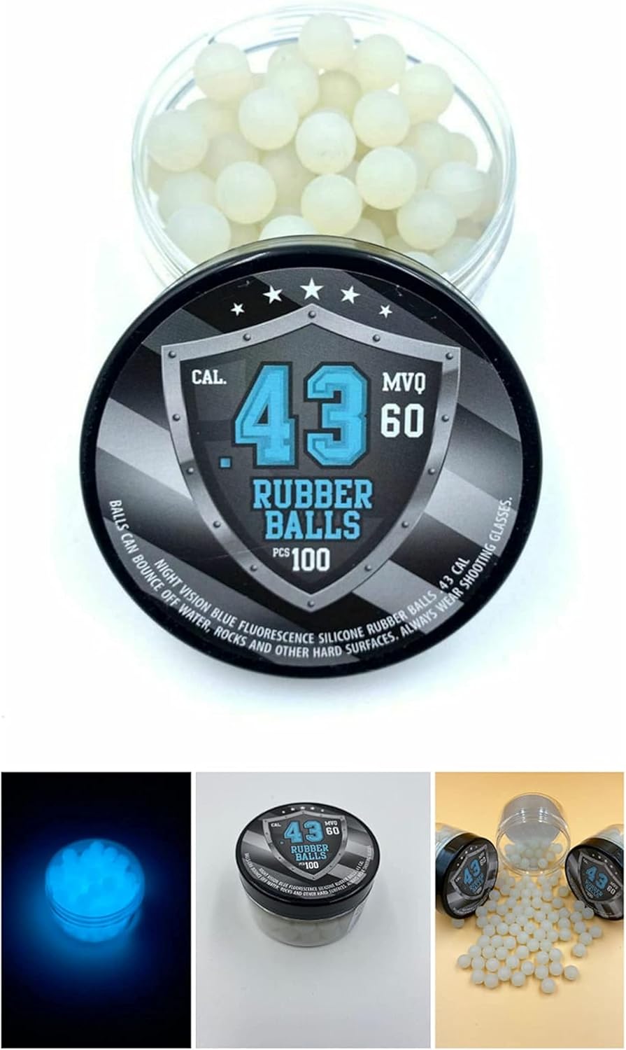 SSR 100 x Blue Night Vision Fluorescent Silicon Rubber Balls Paintballs Glowing in The Dark in 43 Cal. for Training and Self - Home Defense