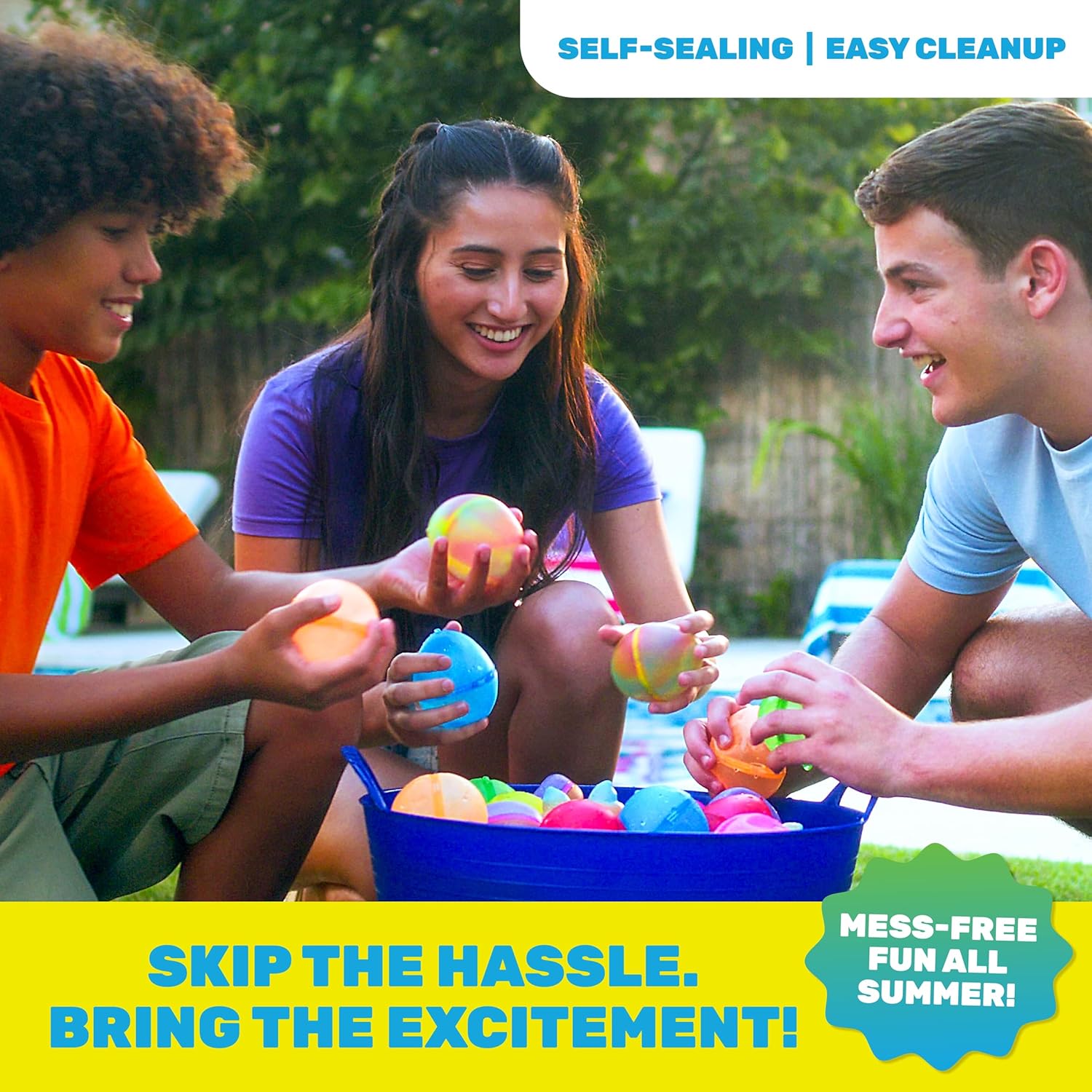 Hydroburst 6-pack Reusable Water Balloons by Relatable, For The Pool, Beach Toys And Outdoor Play Toys, Includes 6 Refillable Balloons 6-pack Happy Face
